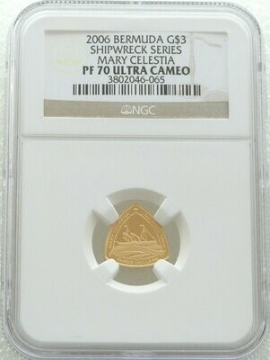 2006 Bermuda Mary Celestia Ship $3 Gold Proof 1/20oz Coin NGC PF70
