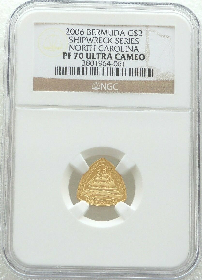 2006 Bermuda North Carolina Ship $3 Gold Proof 1/20oz Coin NGC PF70