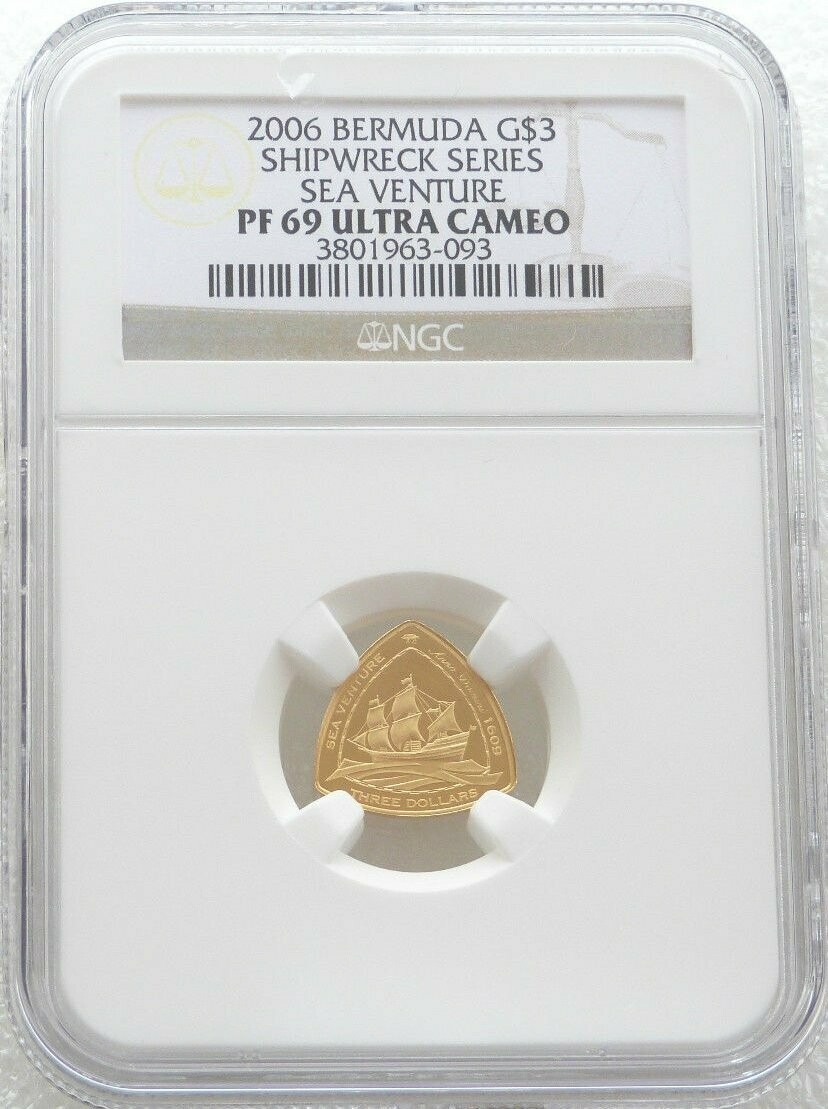 2006 Bermuda Sea Venture Ship $3 Gold Proof 1/20oz Coin NGC PF69
