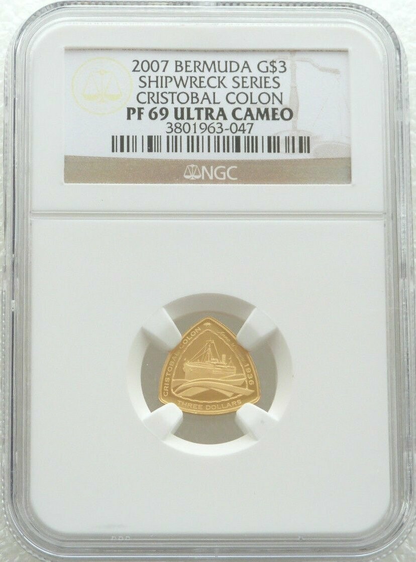 2007 Bermuda Cristobal Colon $3 Gold Proof Coin NGC PF69