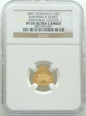 2007 Bermuda Cristobal Colon $3 Gold Proof 1/20oz Coin NGC PF69