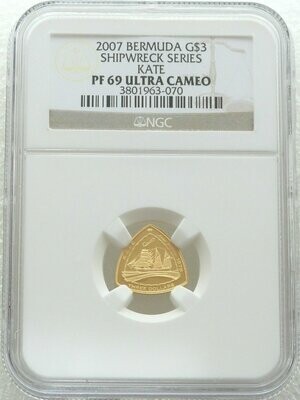 2007 Bermuda Kate Ship $3 Gold Proof 1/20oz Coin NGC PF69