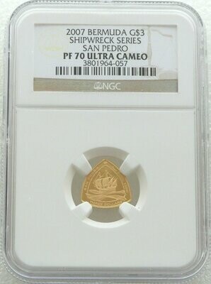2007 Bermuda San Pedro Ship $3 Gold Proof 1/20oz Coin NGC PF70