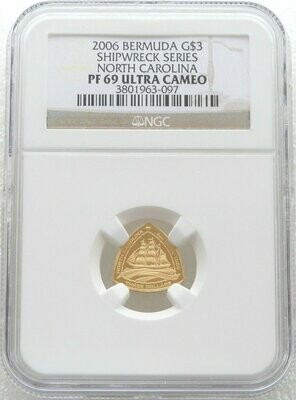 2006 Bermuda North Carolina Ship $3 Gold Proof 1/20oz Coin NGC PF69