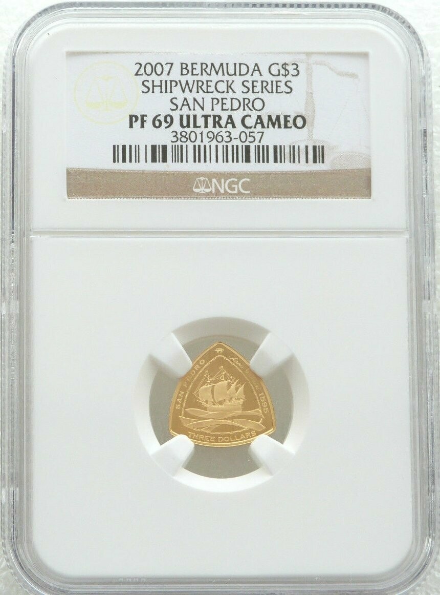 2007 Bermuda San Pedro Ship $3 Gold Proof 1/20oz Coin NGC PF69
