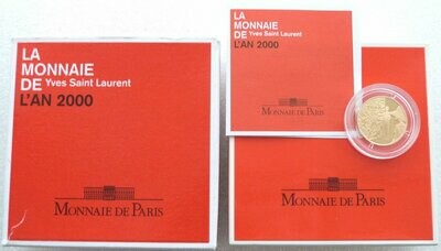 2000 France Millennium Yves Saint Laurent 50 Franc Gold Proof 1/4oz Coin Box Coa