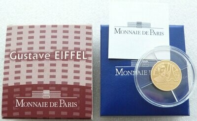 2009 France Gustave Eiffel 50 Euro Gold Proof 1/4oz Coin Box Coa