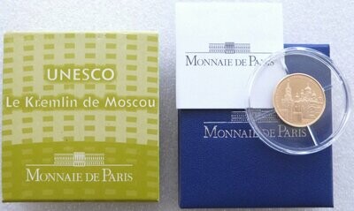 2009 France Unesco Kremlin Moscow 50 Euro Gold Proof 1/4oz Coin Box Coa
