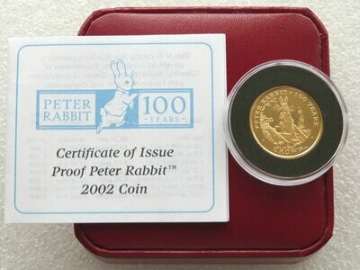 2002 Gibraltar Peter Rabbit 100th Anniversary Gold Proof 1/5oz Crown Coin Box Coa