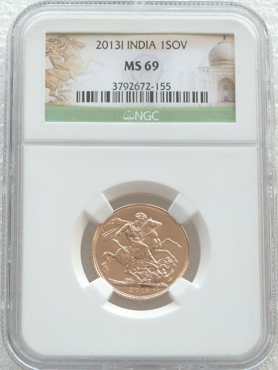 2013-I India Mint Mark Full Sovereign Gold Coin NGC MS69