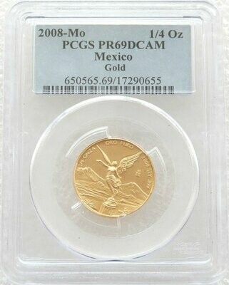 2008 Mexico Libertad Angel Gold Proof 1/4oz Coin PCGS PR69 DCAM
