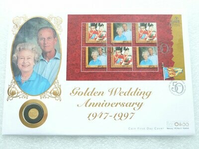 1997 Guernsey Golden Wedding £5 Gold Proof 1/25oz Coin First Day Cover