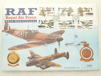 1998 Guernsey RAF 80th Anniversary £25 Gold Proof 1/4oz Coin First Day Cover
