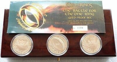 2003 New Zealand Lord of the Rings $10 Gold Proof 3 Coin Set Box Coa