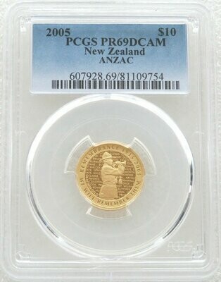2005 New Zealand ANZAC Gallipoli Landings $10 Gold Proof 1/4oz Coin PCGS PR69 DCAM