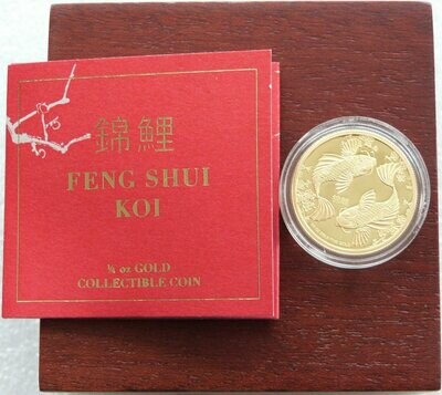 2014 Niue Feng Shui Koi $25 Gold Proof 1/4oz Coin Box Coa