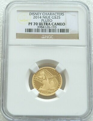 2014 Niue Disney Pluto $25 Gold Proof 1/4oz Coin NGC PF70 UC
