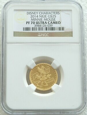 2014 Niue Disney Minnie Mouse $25 Gold Proof 1/4oz Coin NGC PF70 UC