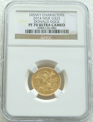 2014 Niue Disney Donald Duck $25 Gold Proof 1/4oz Coin NGC PF70 UC