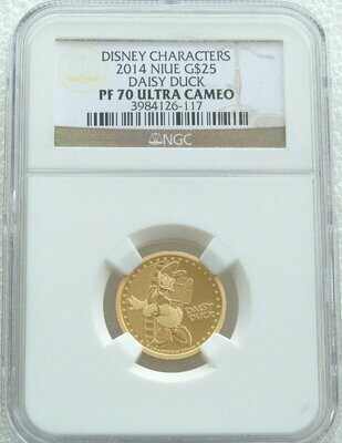 2014 Niue Disney Daisy Duck $25 Gold Proof 1/4oz Coin NGC PF70 UC