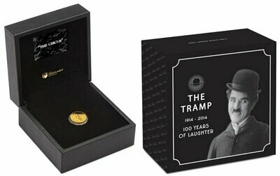 2014 Tuvalu Charlie Chaplin Little Tramp $25 Gold Proof 1/4oz Coin Box Coa