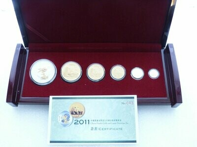 2011 China Premium Lunar Rabbit Panda Gold 5 Coin Set Box Coa