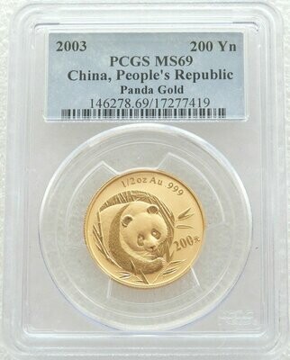 2003 China Panda 200 Yuan Gold 1/2oz Coin PCGS MS69