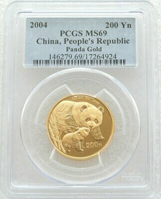 2004 China Panda 200 Yuan Gold 1/2oz Coin PCGS MS69
