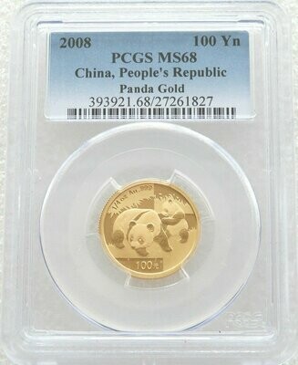 2008 China Panda 100 Yuan Gold 1/4oz Coin PCGS MS68