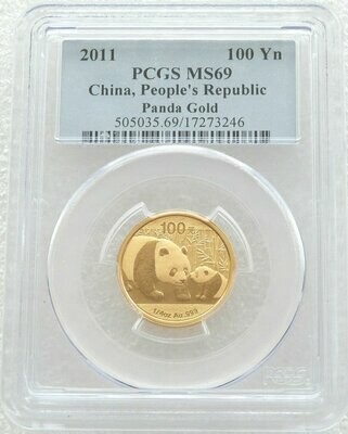 2011 China Panda 100 Yuan Gold 1/4oz Coin PCGS MS69