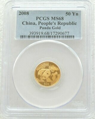 2008 China Panda 50 Yuan Gold 1/10oz Coin PCGS MS68