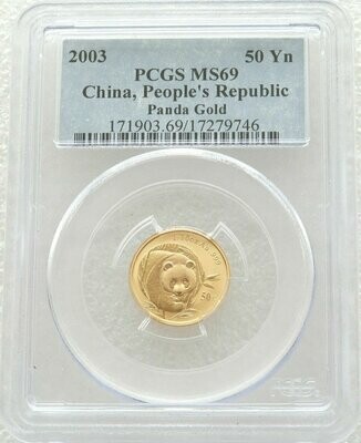2003 China Panda 50 Yuan Gold 1/10oz Coin PCGS MS69