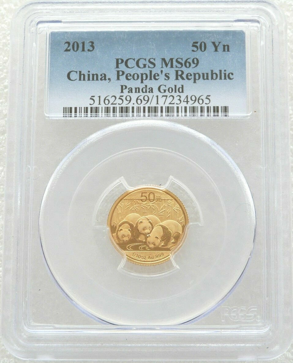 2013 China Panda 50 Yuan Gold 1/10oz Coin PCGS MS69