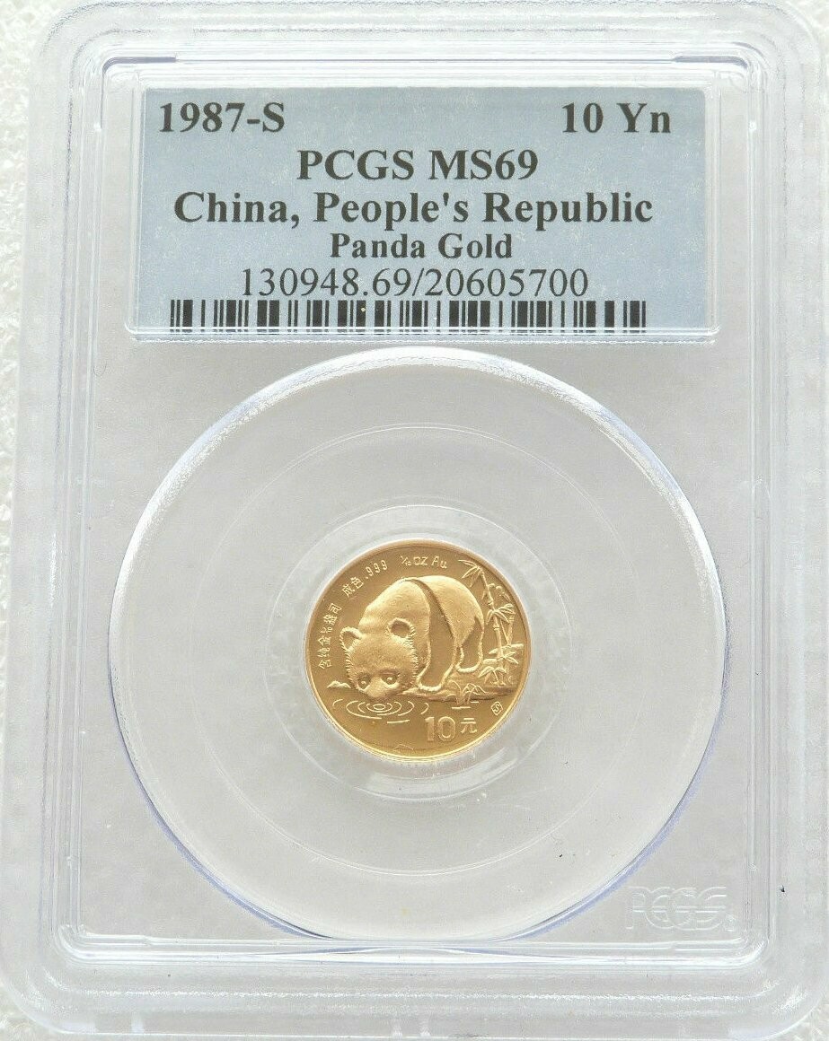 1987-S China Panda 10 Yuan Gold 1/10oz Coin PCGS MS69