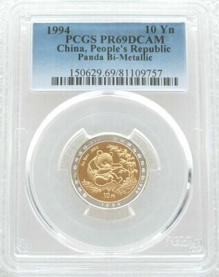 1994 China Panda Bi-Metal 10 Yuan Gold Proof 1/10oz Coin PCGS PR69 DCAM