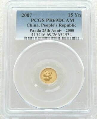 2007 China Panda 15 Yuan Gold Proof 1/25oz Coin PCGS PR69 DCAM - 2000 Design