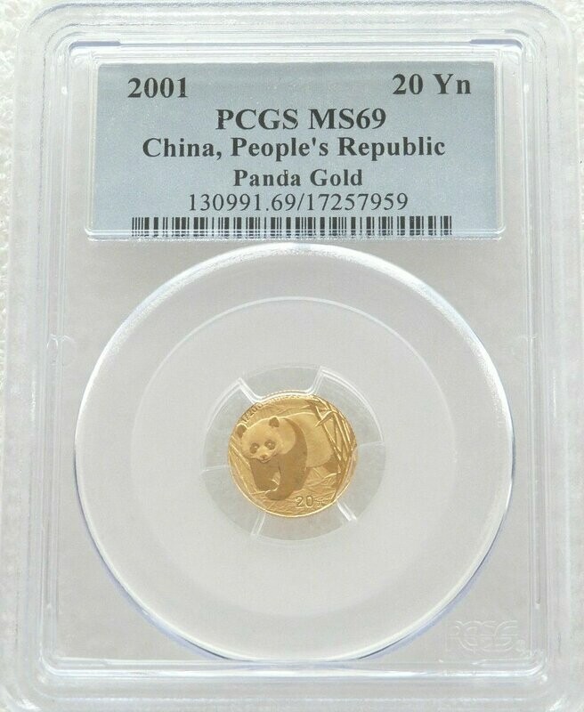 2001 China Panda 20 Yuan Gold 1/20oz Coin PCGS MS69