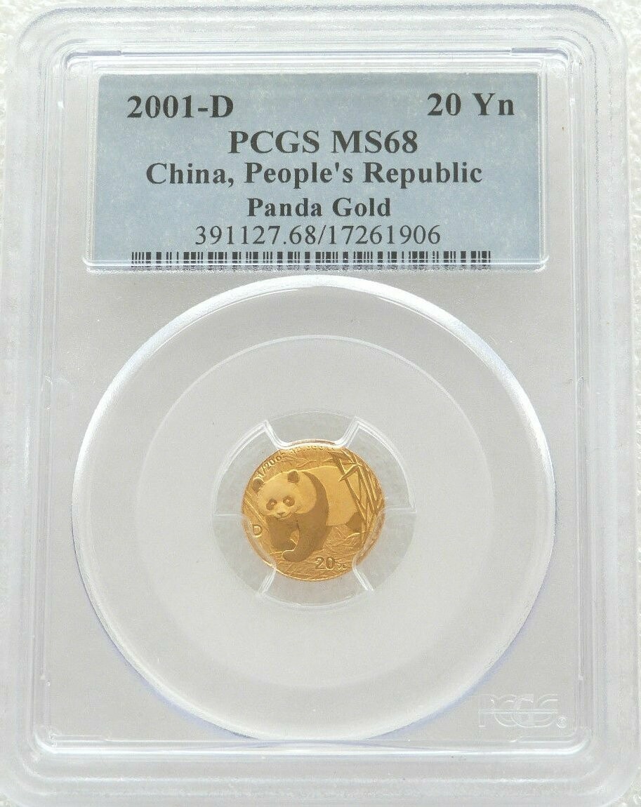 2001-D China Panda 20 Yuan Gold 1/20oz Coin PCGS MS68