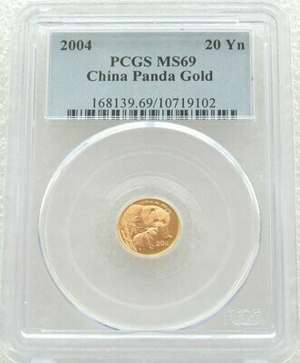 2004 China Panda 20 Yuan Gold 1/20oz Coin PCGS MS69
