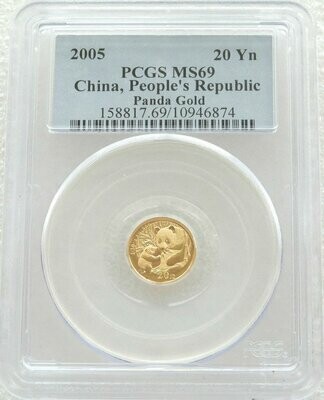 2005 China Panda 20 Yuan Gold 1/20oz Coin PCGS MS69