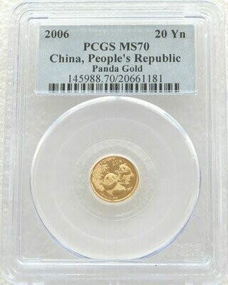 2006 China Panda 20 Yuan Gold 1/20oz Coin PCGS MS70