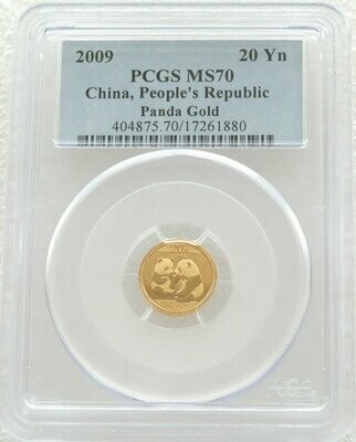 2009 China Panda 20 Yuan Gold 1/20oz Coin PCGS MS70