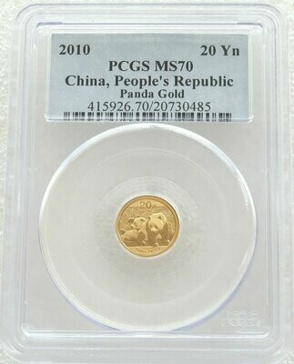 2010 China Panda 20 Yuan Gold 1/20oz Coin PCGS MS70