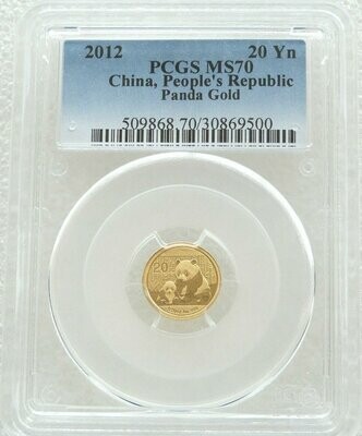 2012 China Panda 20 Yuan Gold 1/20oz Coin PCGS MS70