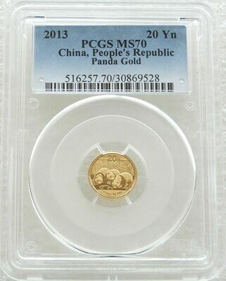 2013 China Panda 20 Yuan Gold 1/20oz Coin PCGS MS70