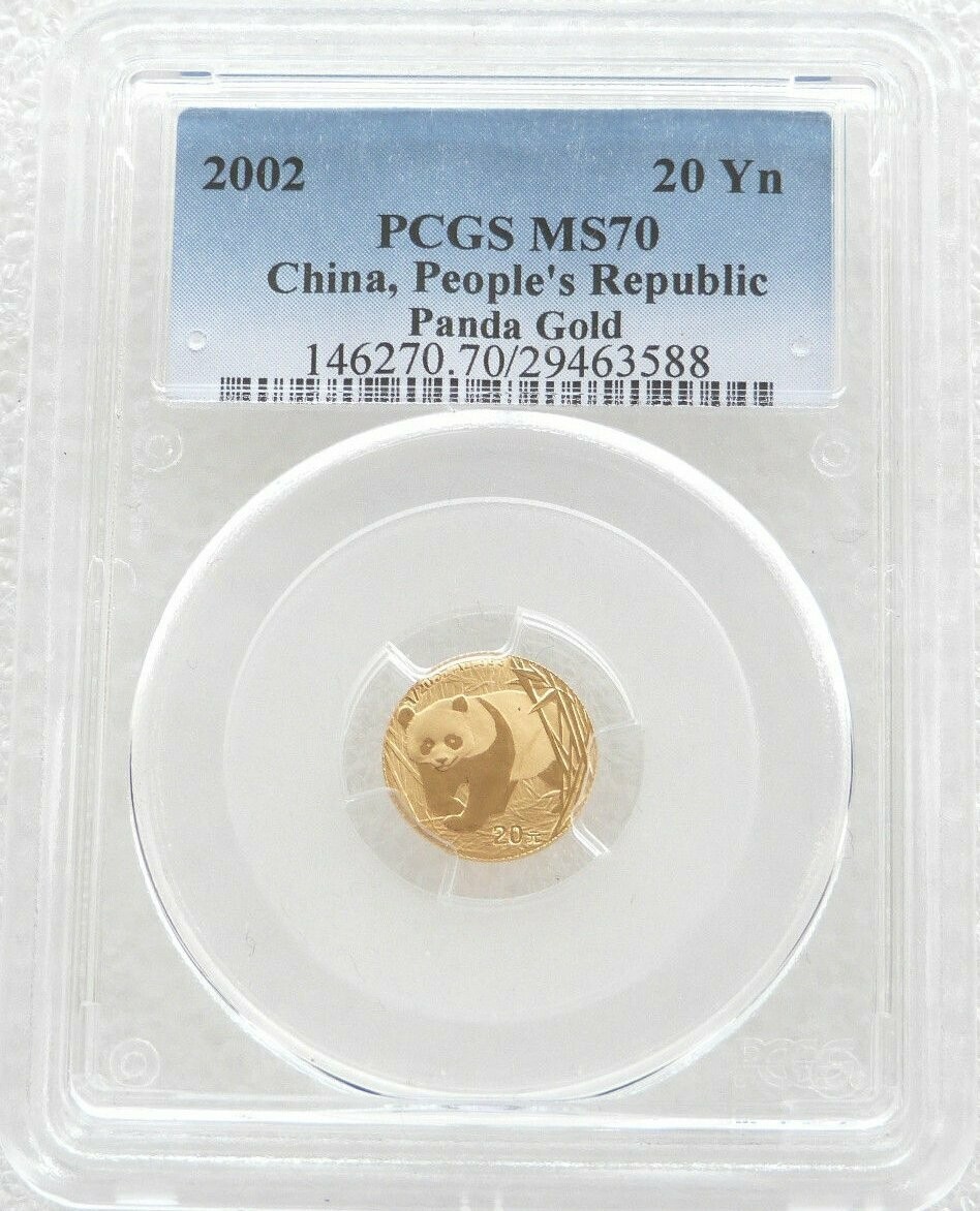 2002 China Panda 20 Yuan Gold 1/20oz Coin PCGS MS70