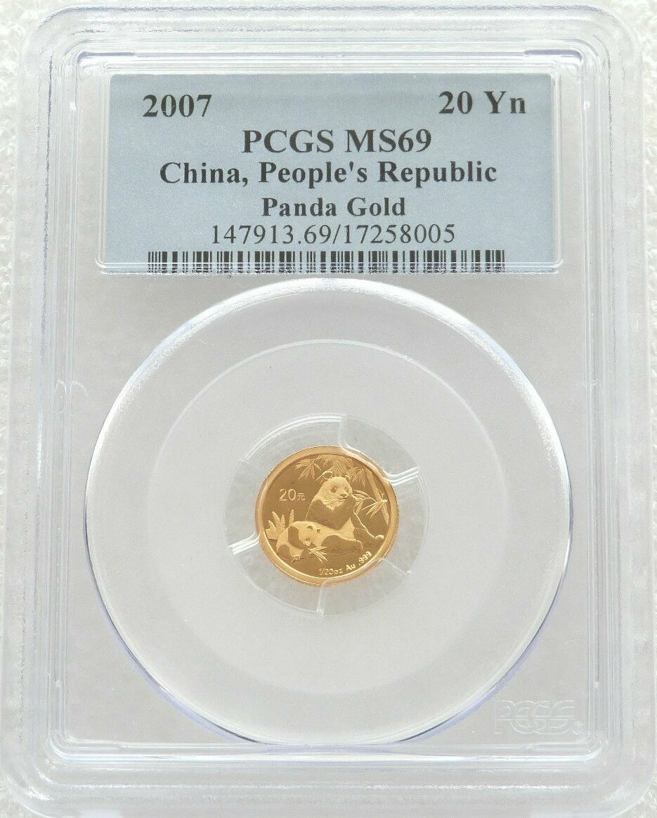 2007 China Panda 20 Yuan Gold 1/20oz Coin PCGS MS69
