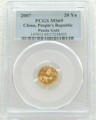 2007 China Panda 20 Yuan Gold 1/20oz Coin PCGS MS69