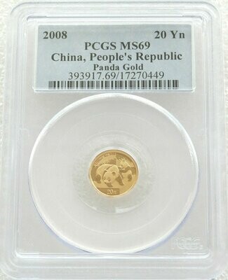 2008 China Panda 20 Yuan Gold 1/20oz Coin PCGS MS69