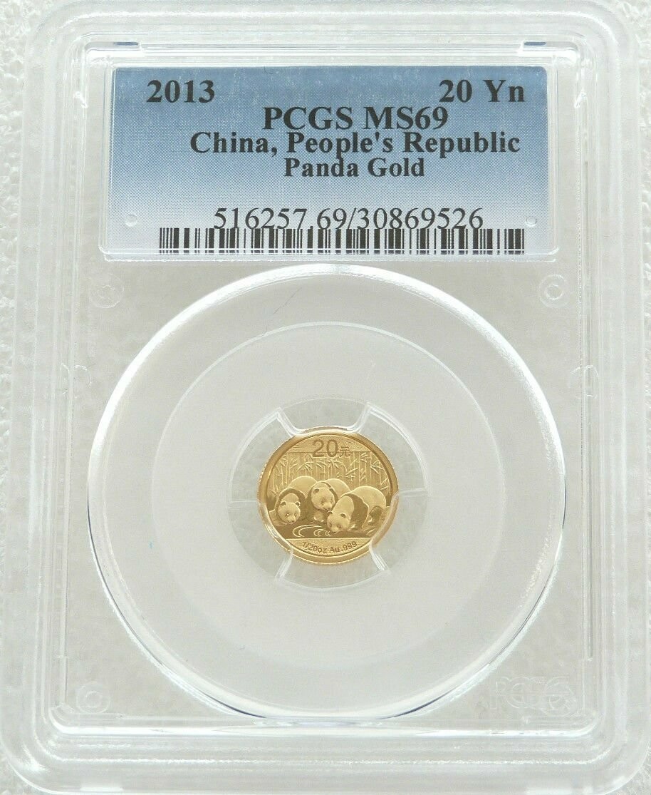2013 China Panda 20 Yuan Gold 1/20oz Coin PCGS MS69